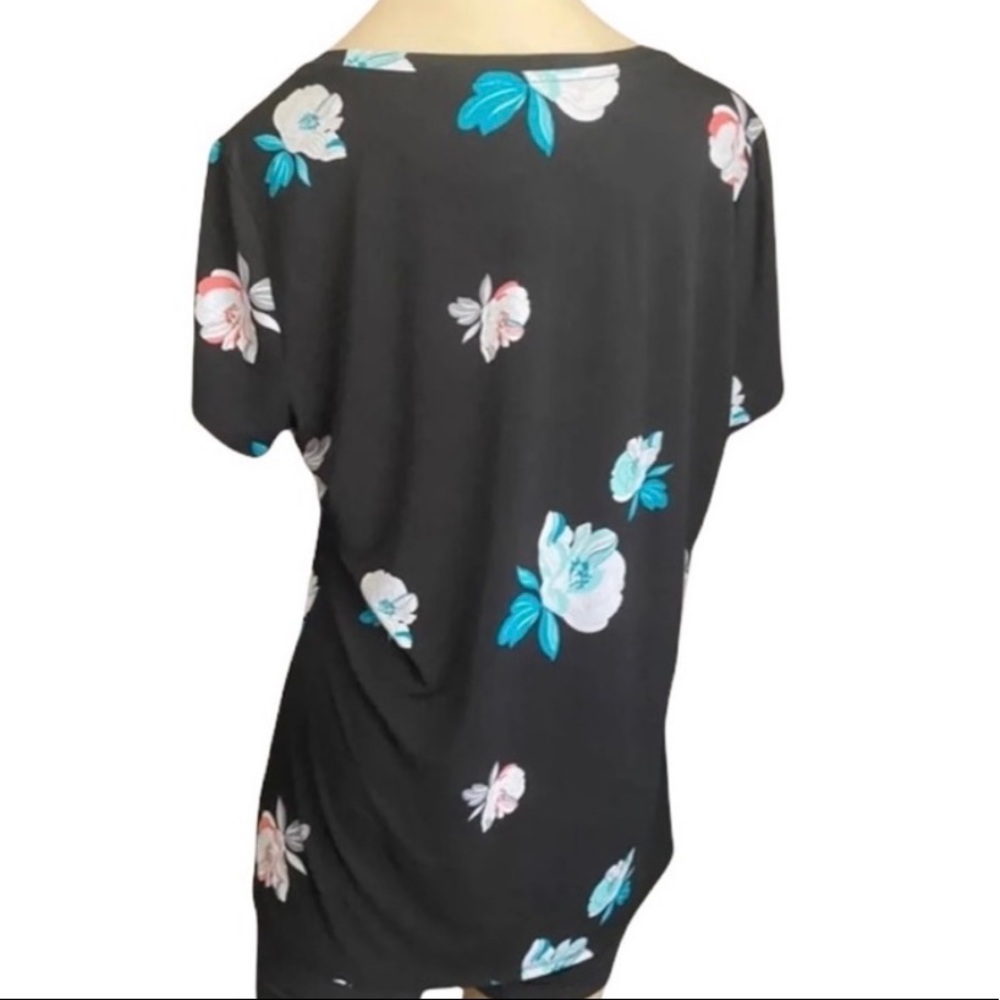 Worthington blouse Women’s size large black floral top short shelve casual - Picture 3 of 3